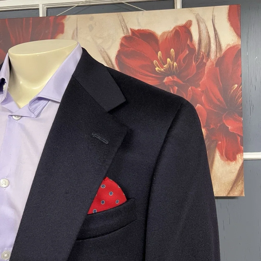 Vintage Chaps Ralph Lauren Cashmere Blazer Jacket Sport Coat Mens 44L Long Black